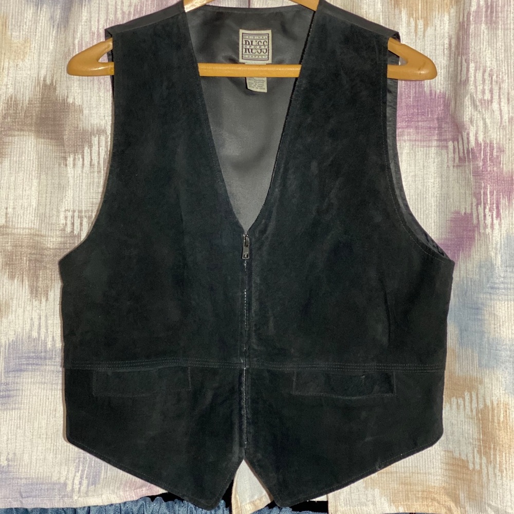 Vintage Black Leather Zip Up Vest